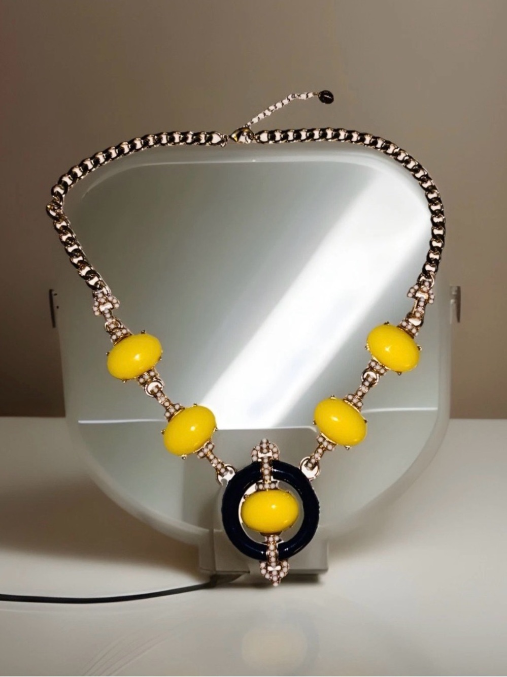 Vintage Signed Talbots Nautical Yellow Blue Ships Wheel Anchor Summer Necklace